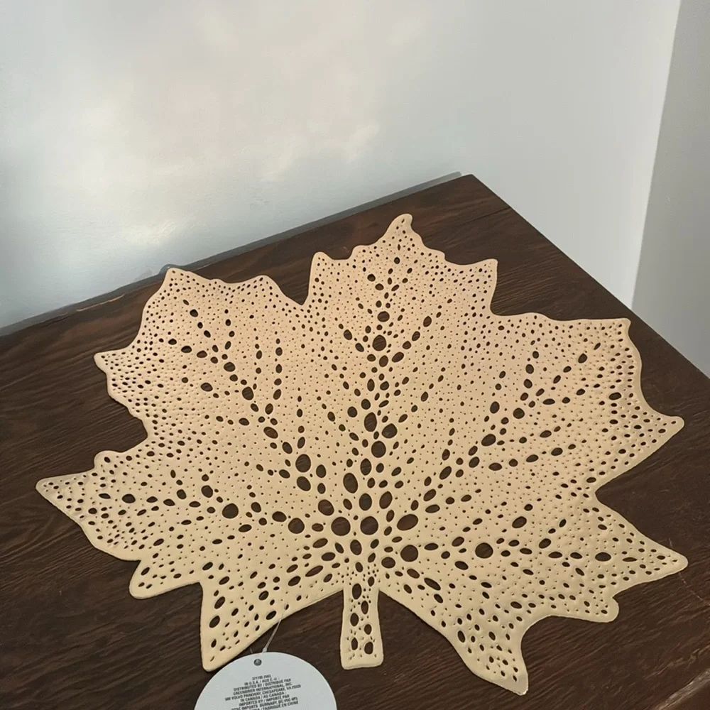NWT- Set of 4- Metallic Gold- Fall Maple Leaf Shaped Cutout Placemats